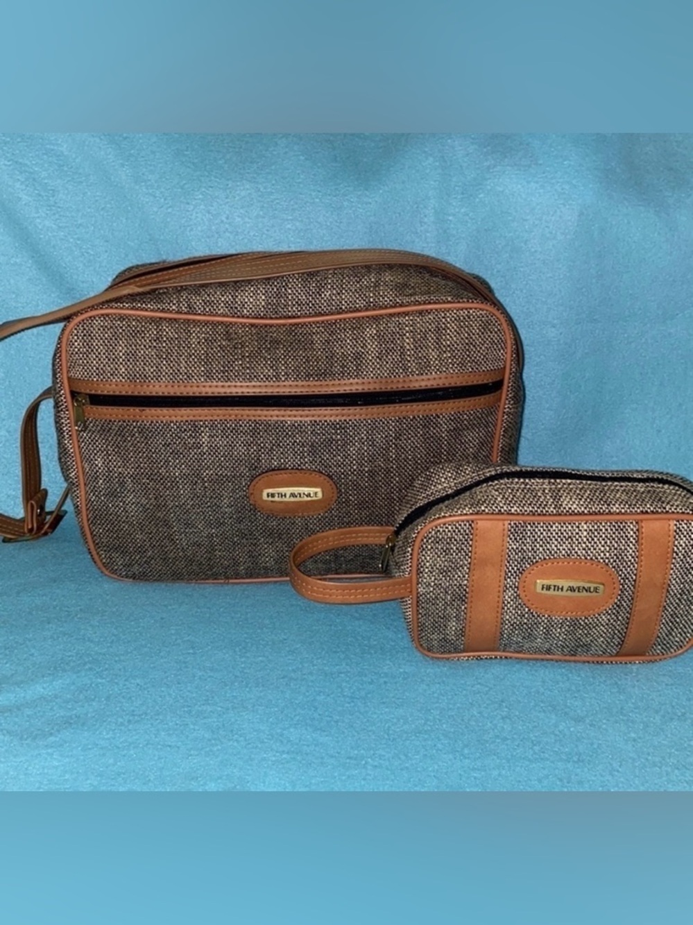 SAKS FIFTH AVENUE Travel bag and toiletry case tweedy texture lined inside both